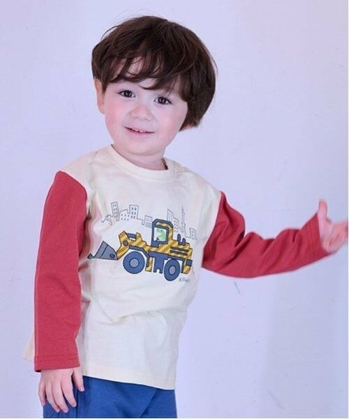 kladskap / クレードスコープ Tシャツ | 働く車袖配色長袖Tシャツ（アイボリー）