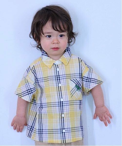 kladskap / クレードスコープ シャツ・ブラウス | 恐竜オーバーサイズチェック半袖シャツ（黄）