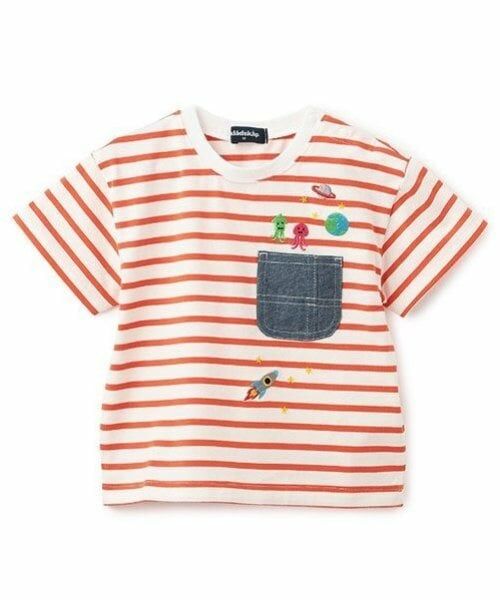 kladskap / クレードスコープ Tシャツ | ポケットから宇宙人ボーダー半袖Tシャツ（オレンジ）