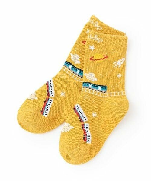 kladskap / クレードスコープ ソックス | 宇宙×電車柄クルーソックス（カラシ）