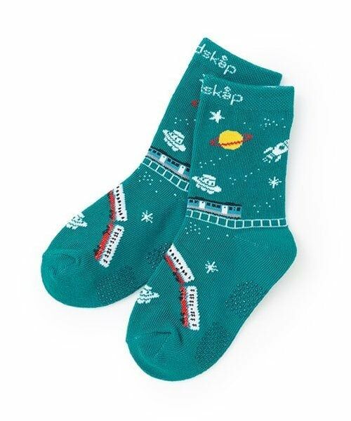 kladskap / クレードスコープ ソックス | 宇宙×電車柄クルーソックス（ブルー グリーン）