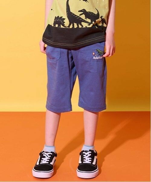 kladskap / クレードスコープ ショート・ハーフ・半端丈パンツ | 恐竜ワンポイント6分丈カットソーパンツ（インク ブルー）