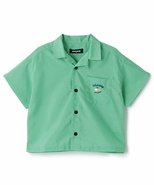 kladskap / クレードスコープ シャツ・ブラウス | 恐竜×乗り物刺しゅう半袖シャツ（エメラルド グリーン）