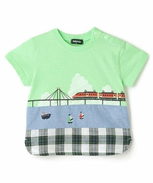 kladskap / クレードスコープ Tシャツ | 海と電車切替半袖Tシャツ（イエロー グリーン）