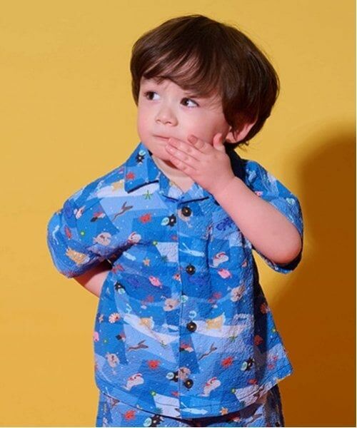 kladskap / クレードスコープ シャツ・ブラウス | 深海柄オーバーサイズ半袖開衿シャツ（ブルー）