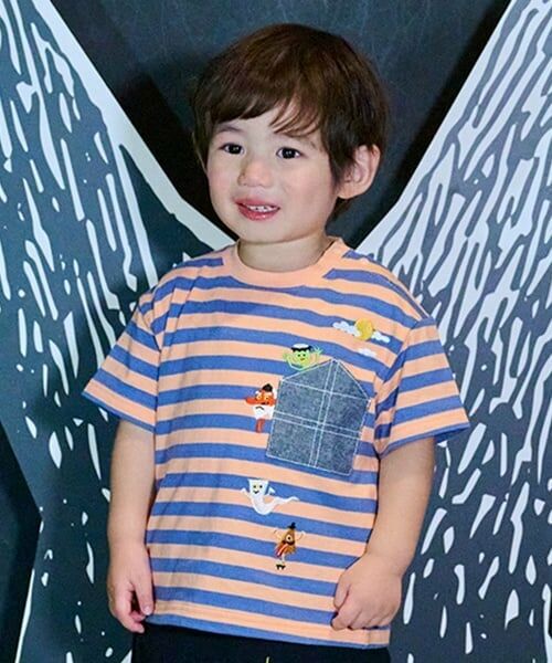 kladskap / クレードスコープ Tシャツ | おばけボーダー半袖Tシャツ（ライト オレンジ）