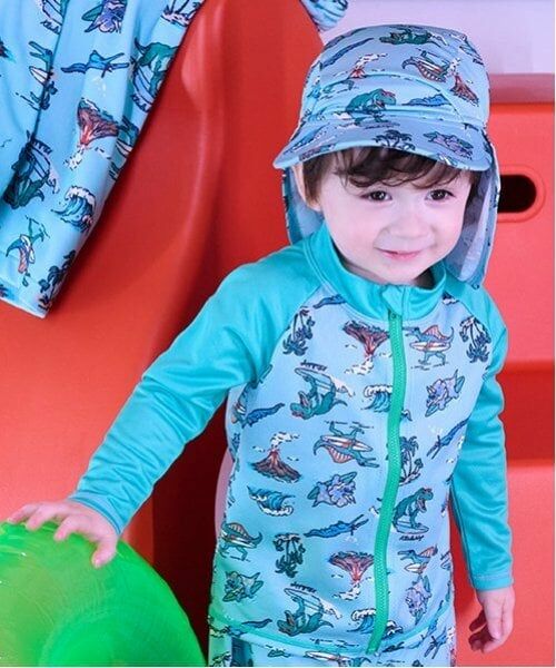 kladskap / クレードスコープ 水着・スイムグッズ | 【SWIM】恐竜総柄長袖ラッシュガード（エメラルド グリーン）