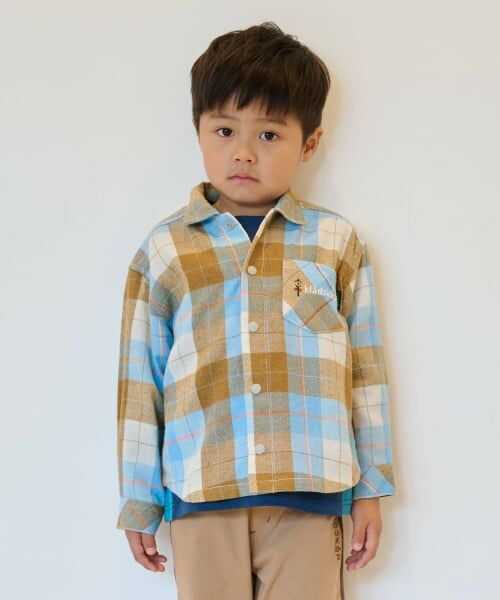 kladskap / クレードスコープ シャツ・ブラウス | 電車刺しゅう長袖チェックシャツ（サックス）