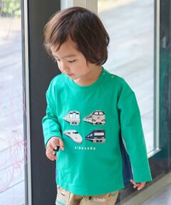 電車アップリケ長袖Tシャツ