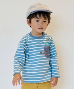 恐竜胸ポケットボーダー長袖Tシャツ