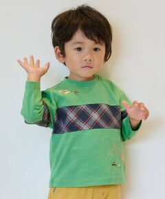 kladskap / クレードスコープ Tシャツ | 恐竜と街チェック切替長袖Tシャツ