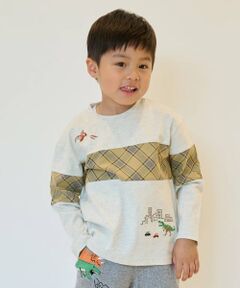 kladskap / クレードスコープ Tシャツ | 恐竜と街チェック切替長袖Tシャツ
