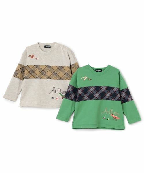 kladskap / クレードスコープ Tシャツ | 恐竜と街チェック切替長袖Tシャツ | 詳細10
