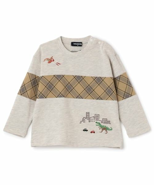 kladskap / クレードスコープ Tシャツ | 恐竜と街チェック切替長袖Tシャツ | 詳細11