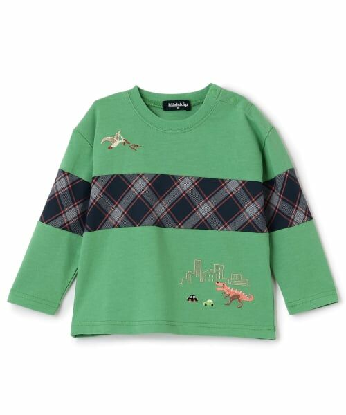 kladskap / クレードスコープ Tシャツ | 恐竜と街チェック切替長袖Tシャツ | 詳細12