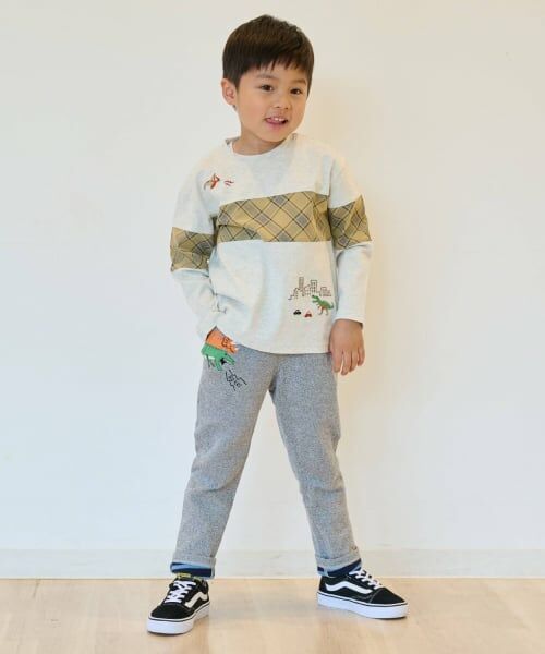kladskap / クレードスコープ Tシャツ | 恐竜と街チェック切替長袖Tシャツ | 詳細14