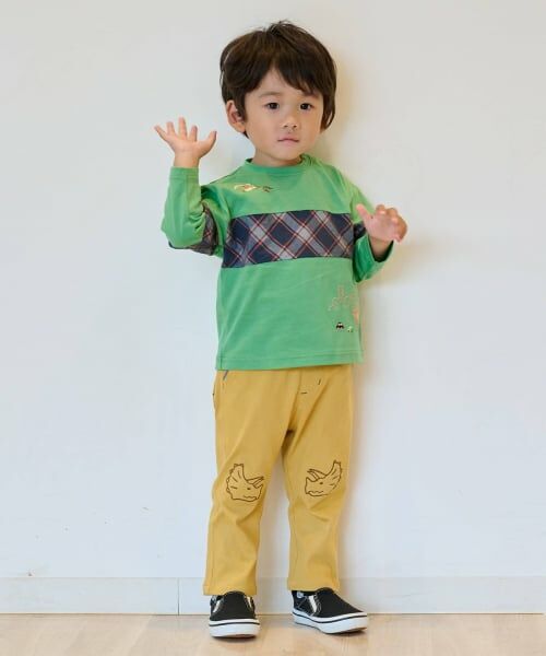 kladskap / クレードスコープ Tシャツ | 恐竜と街チェック切替長袖Tシャツ | 詳細15