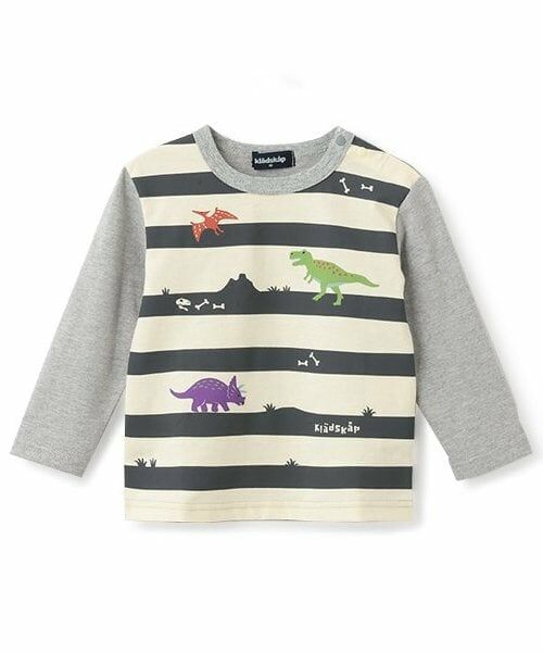 kladskap / クレードスコープ Tシャツ | 【人気商品再入荷】【直営店で取り扱い無し】恐竜ボーダー長袖Tシャツ（トップ グレー）