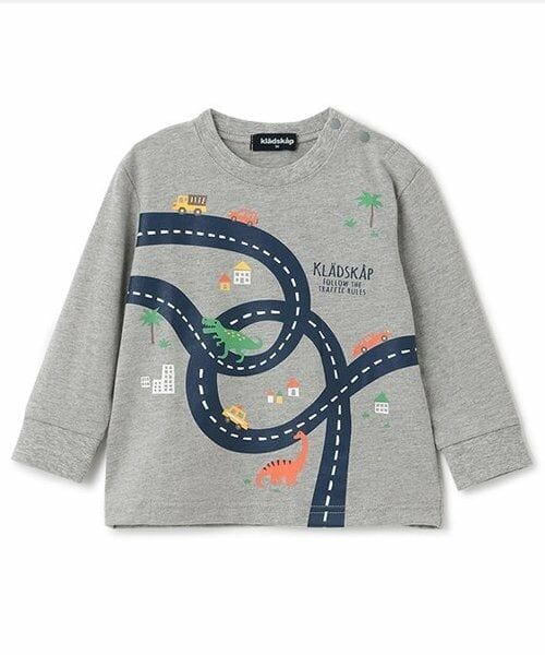 kladskap / クレードスコープ Tシャツ | 【人気商品再入荷】【直営店で取り扱い無し】車×道路×恐竜長袖Tシャツ（トップ グレー）