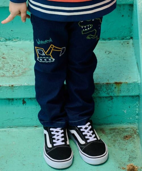 kladskap / クレードスコープ その他パンツ | 恐竜と重機ロング丈ストレートパンツ（紺）