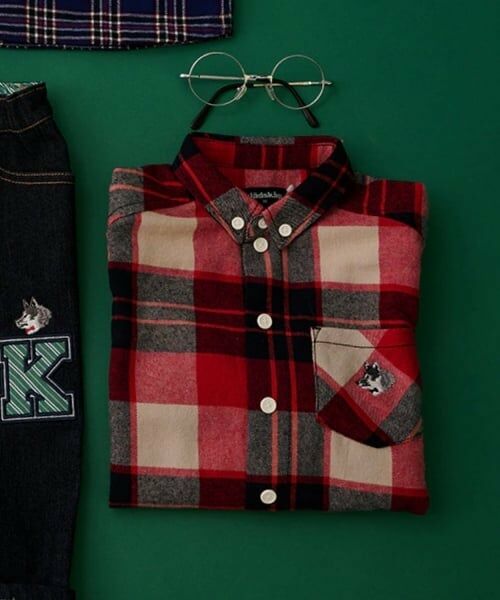 kladskap / クレードスコープ シャツ・ブラウス | オオカミ刺しゅうチェック長袖シャツ | 詳細10