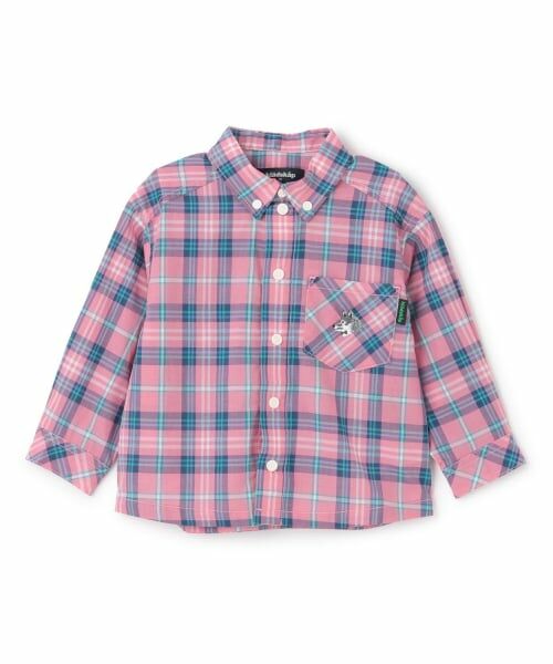 kladskap / クレードスコープ シャツ・ブラウス | オオカミ刺しゅうチェック長袖シャツ（ピンク）