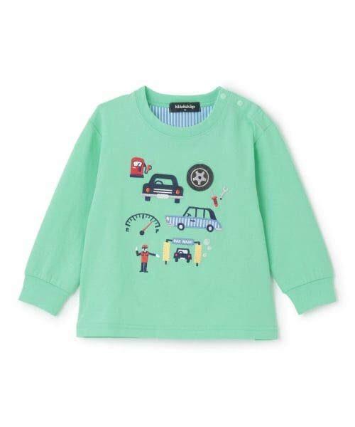 kladskap / クレードスコープ Tシャツ | 乗り物アップリケ長袖Tシャツ（エメラルド グリーン）