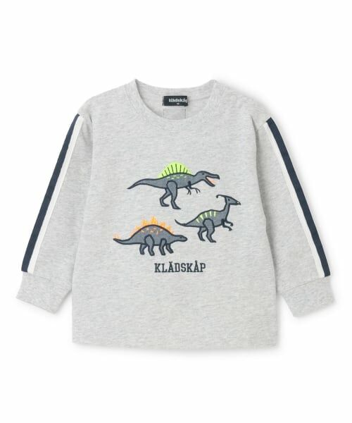 kladskap / クレードスコープ Tシャツ | 恐竜アップリケ袖ライン長袖Tシャツ（トップ グレー）