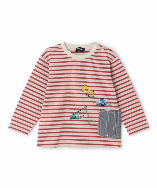 kladskap / クレードスコープ Tシャツ | ポケットから働く車ボーダー長袖Tシャツ(赤)