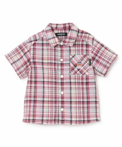 kladskap / クレードスコープ シャツ・ブラウス | 電車ワンポイントチェック半袖シャツ（赤）