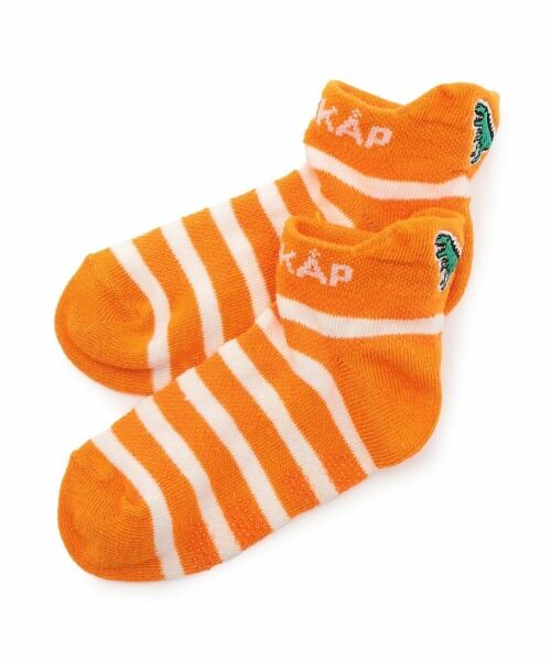 kladskap / クレードスコープ ソックス | 恐竜刺しゅうボーダースニーカーインソックス（オレンジ）
