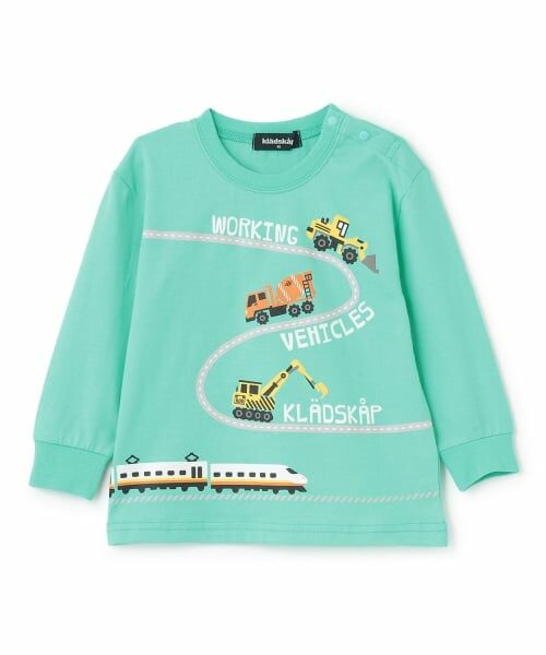 kladskap / クレードスコープ Tシャツ | 【人気商品再入荷】【直営店で取り扱い無し】働く車と電車長袖Tシャツ（エメラルド グリーン）