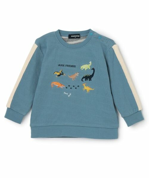 kladskap / クレードスコープ Tシャツ | 【人気商品再入荷】【直営店で取り扱い無し】恐竜刺しゅう袖ライン接結長袖Tシャツ（モデレート ブルー）