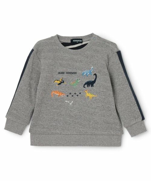 kladskap / クレードスコープ Tシャツ | 【人気商品再入荷】【直営店で取り扱い無し】恐竜刺しゅう袖ライン接結長袖Tシャツ（グレー）