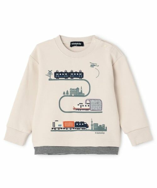 kladskap / クレードスコープ スウェット | 【人気商品再入荷】【直営店で取り扱い無し】電車アップリケ裾ボーダートレーナー（薄ベージュ）