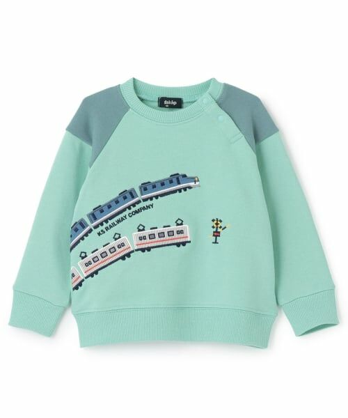 kladskap / クレードスコープ スウェット | 【人気商品再入荷】【直営店で取り扱い無し】電車刺しゅう袖ボーダートレーナー（エメラルド グリーン）
