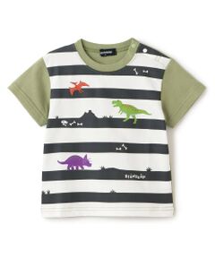 kladskap / クレードスコープ Tシャツ | ☆彡恐竜プリントボーダー半袖Tシャツ