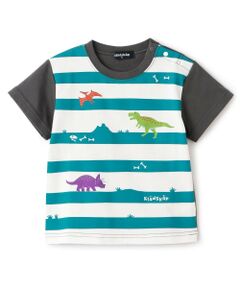 kladskap / クレードスコープ Tシャツ | ☆彡恐竜プリントボーダー半袖Tシャツ