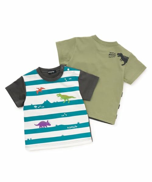 kladskap / クレードスコープ Tシャツ | ☆彡恐竜プリントボーダー半袖Tシャツ | 詳細7