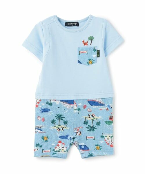 kladskap / クレードスコープ ロンパース | 乗り物柄半袖カバーオール（サックス）