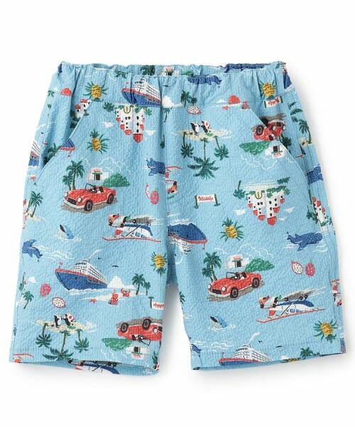 kladskap / クレードスコープ ショート・ハーフ・半端丈パンツ | 乗り物総柄5分丈シェフパンツ（サックス）