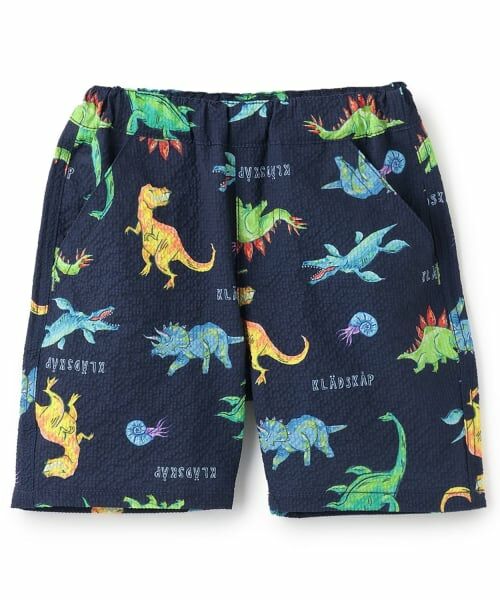 kladskap / クレードスコープ ショート・ハーフ・半端丈パンツ | 恐竜総柄5分丈シェフパンツ（紺）