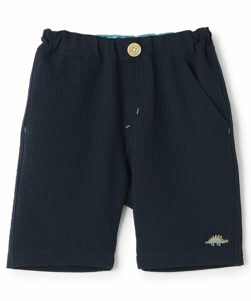 kladskap / クレードスコープ ショート・ハーフ・半端丈パンツ | 恐竜ワンポイント刺しゅう6分丈パンツ（紺）