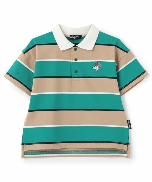 kladskap / クレードスコープ ポロシャツ | オオカミワンポイントボーダー半袖ポロシャツ（グリーン）