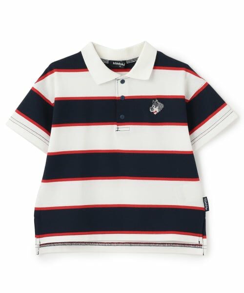 kladskap / クレードスコープ ポロシャツ | オオカミワンポイントボーダー半袖ポロシャツ（紺）