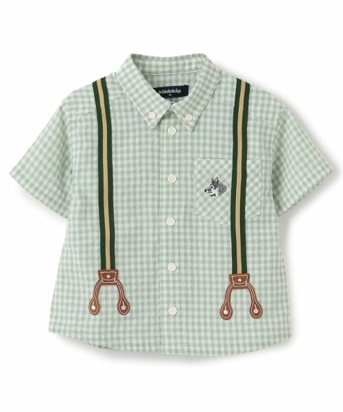 kladskap / クレードスコープ シャツ・ブラウス | サスペンダー風チェック半袖ボタンダウンシャツ（カーキ）