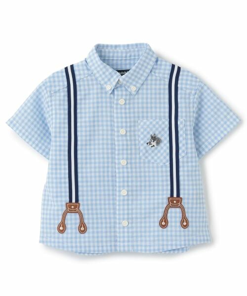 kladskap / クレードスコープ シャツ・ブラウス | サスペンダー風チェック半袖ボタンダウンシャツ（サックス）