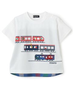kladskap / クレードスコープ Tシャツ | 後ろ切替チェック電車アップリケ半袖Tシャツ