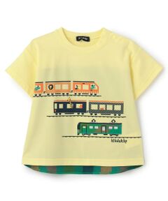 kladskap / クレードスコープ Tシャツ | 後ろ切替チェック電車アップリケ半袖Tシャツ