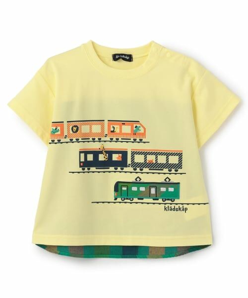 kladskap / クレードスコープ Tシャツ | 後ろ切替チェック電車アップリケ半袖Tシャツ（黄）